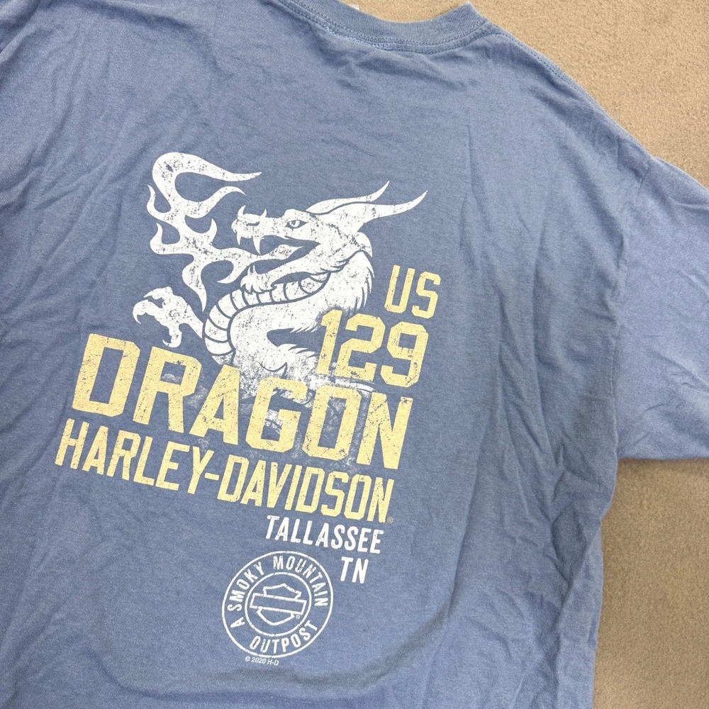 Harley-Davidson US 129 Dragon Shirt Men L Blue Smoky Mountain Tallassee TN